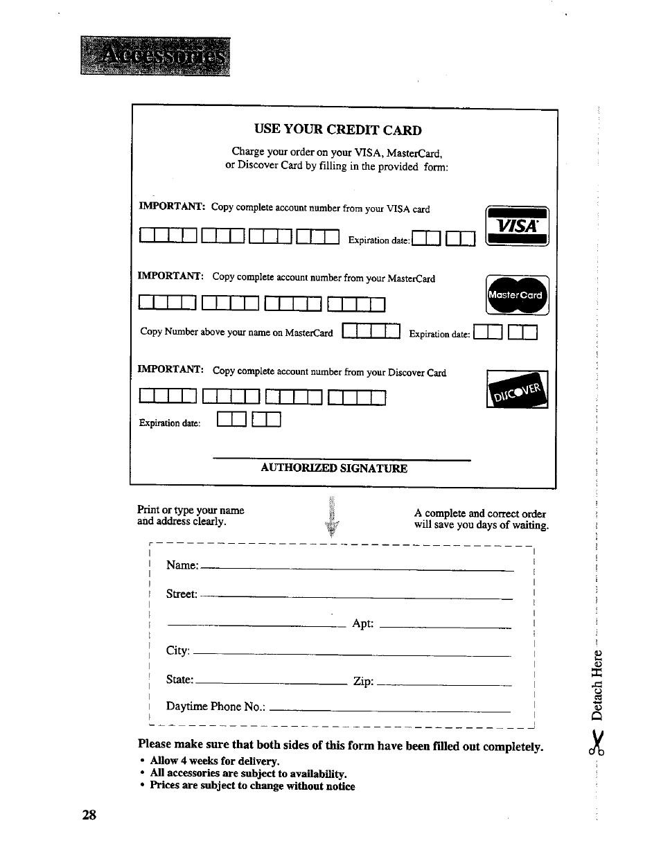 Use your credit card, Authorized signature, Name | Street, City: _ state, Daytime phone no | RCA CDS 1000 User Manual | Page 30 / 34