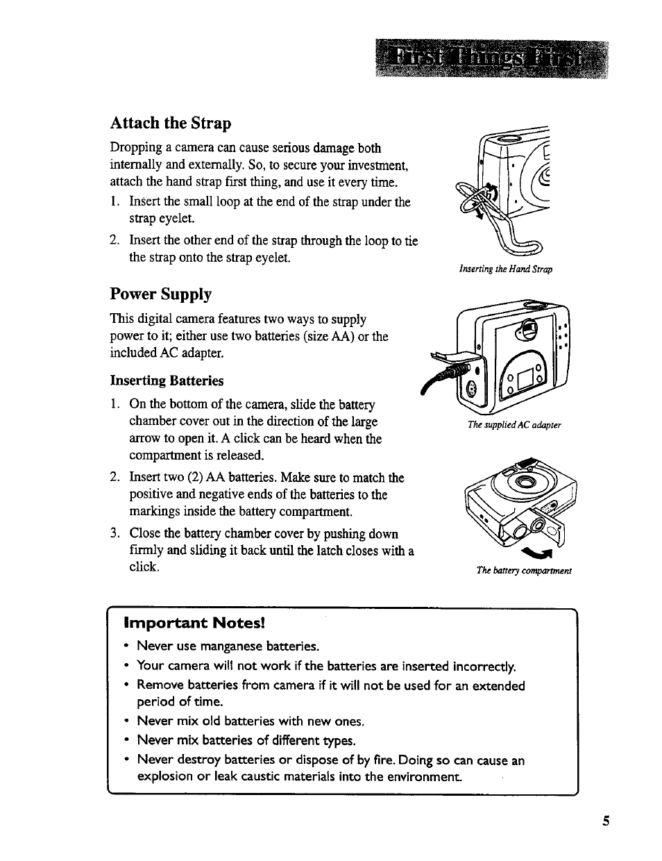 Attach the strap, Power supply | RCA CDS 1000 User Manual | Page 7 / 34
