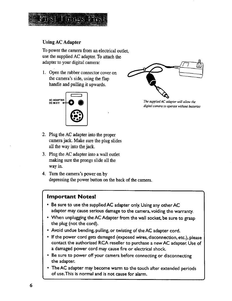 Using ac adapter | RCA CDS 1000 User Manual | Page 8 / 34