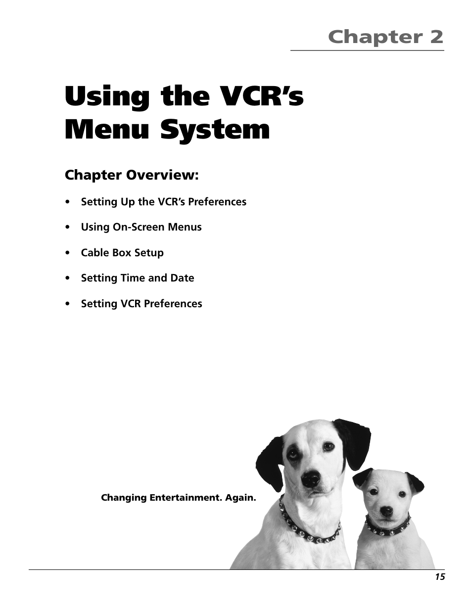 Using the vcr’s menu system, Chapter 2, Chapter overview | RCA VR651HF User Manual | Page 17 / 60