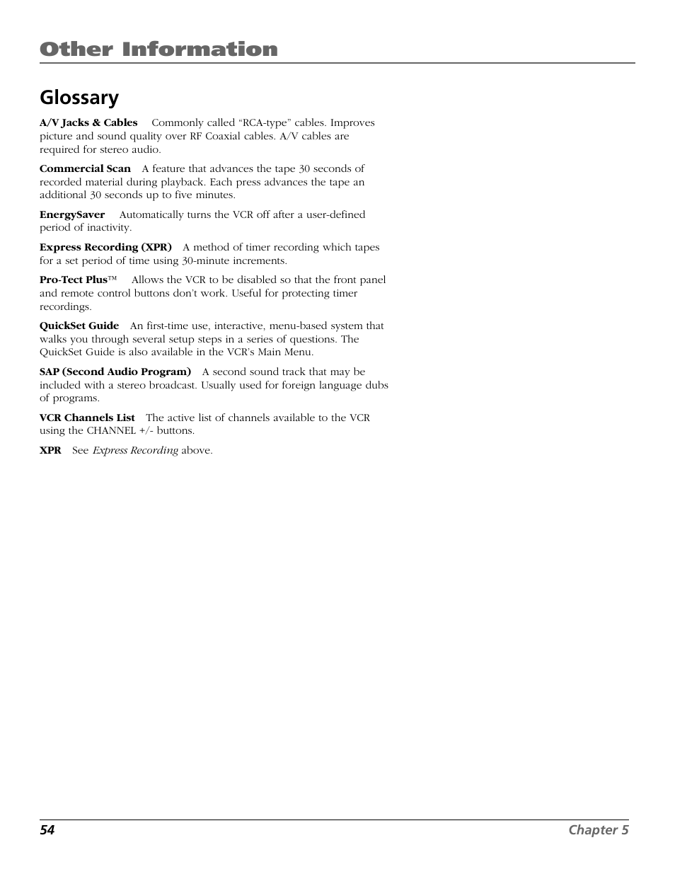 Glossary, Other information | RCA VR651HF User Manual | Page 56 / 60