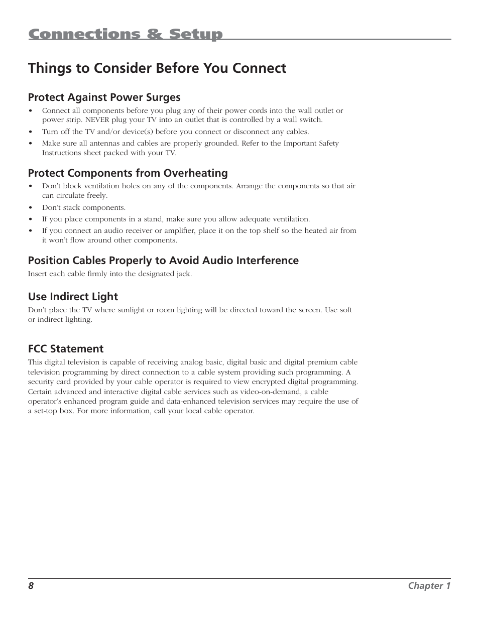 Connections & setup, Things to consider before you connect | RCA HDTV User Manual | Page 10 / 80