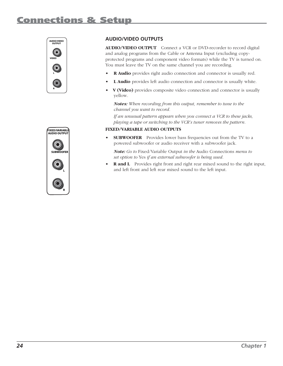 Connections & setup, 24 chapter 1, Audio /video outputs | RCA HDTV User Manual | Page 26 / 80