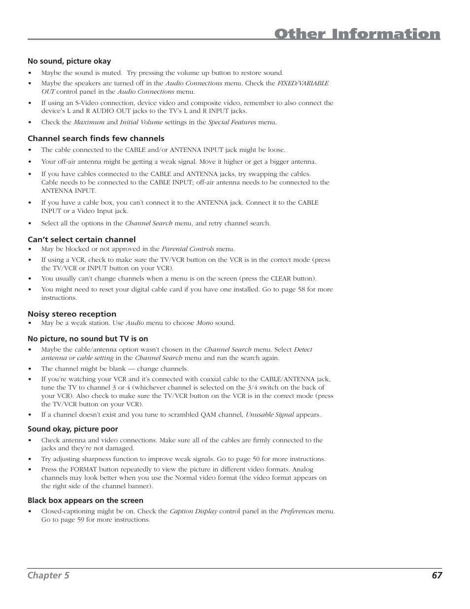 Other information | RCA HDTV User Manual | Page 69 / 80