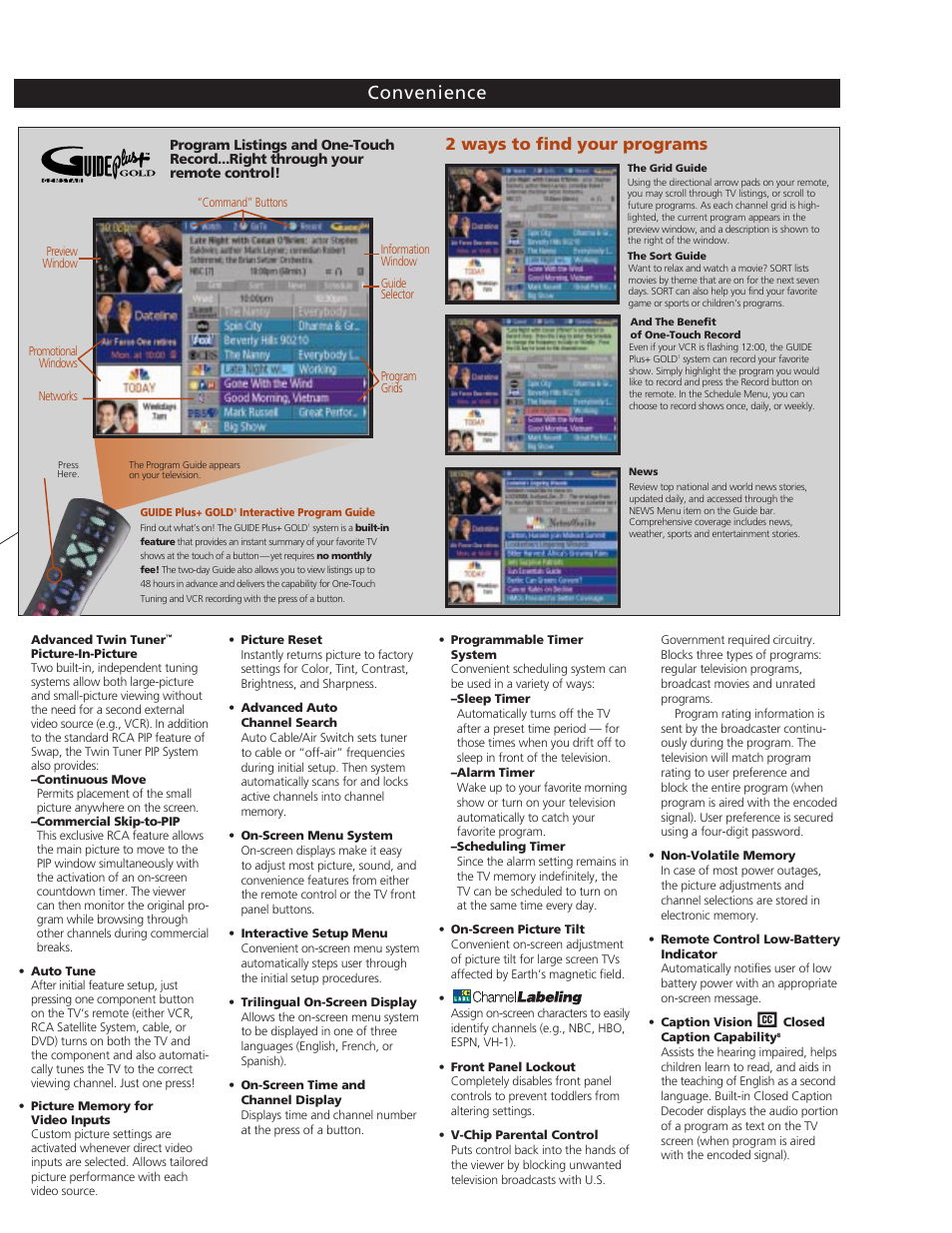 Convenience, 2 ways to find your programs | RCA G36705 User Manual | Page 3 / 4