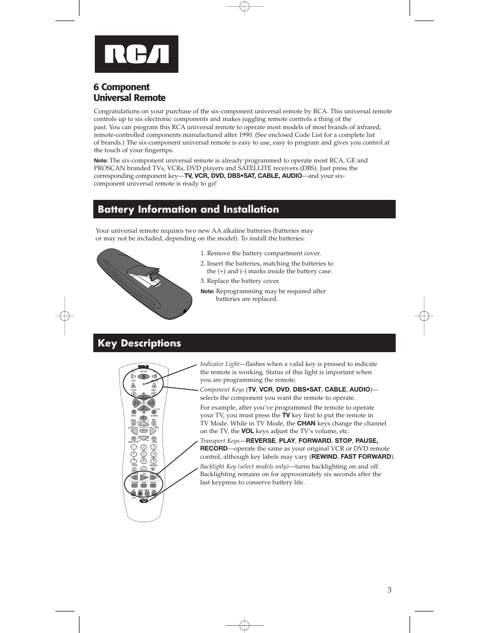 RCA Universal Remote RCU600 User Manual | Page 3 / 16