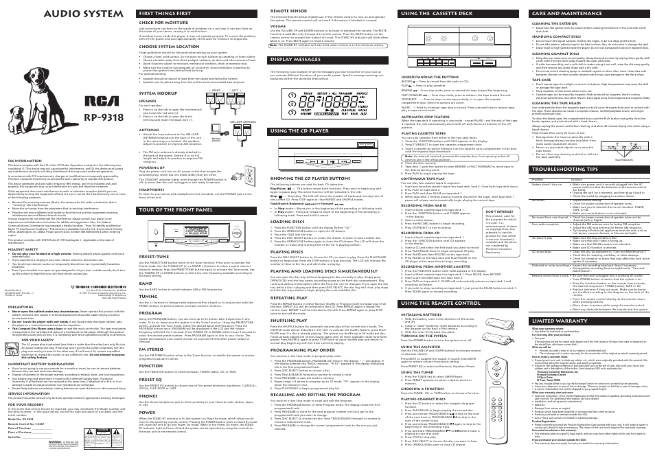 RCA RP-9318 User Manual | 1 page