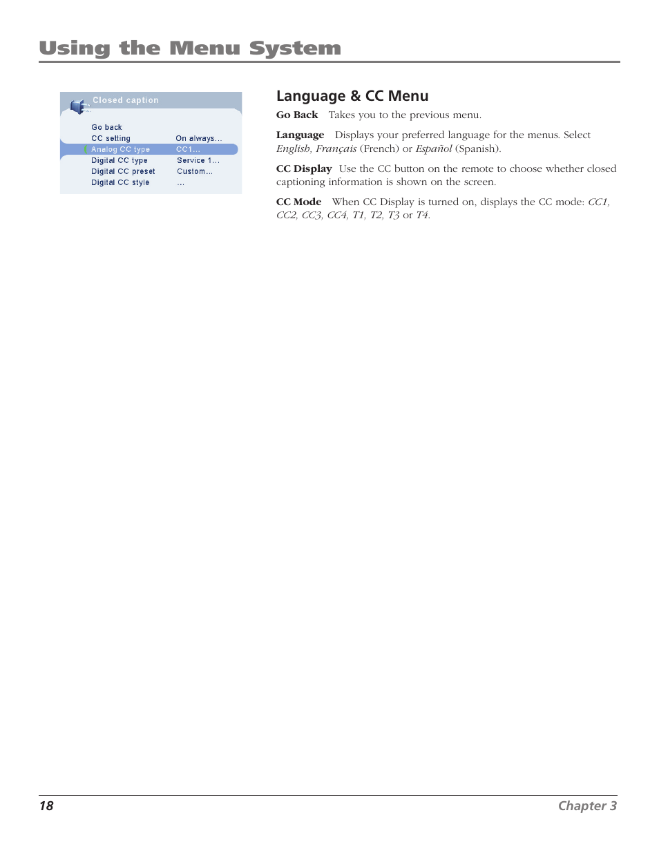 Using the menu system | RCA J26L637L User Manual | Page 18 / 38