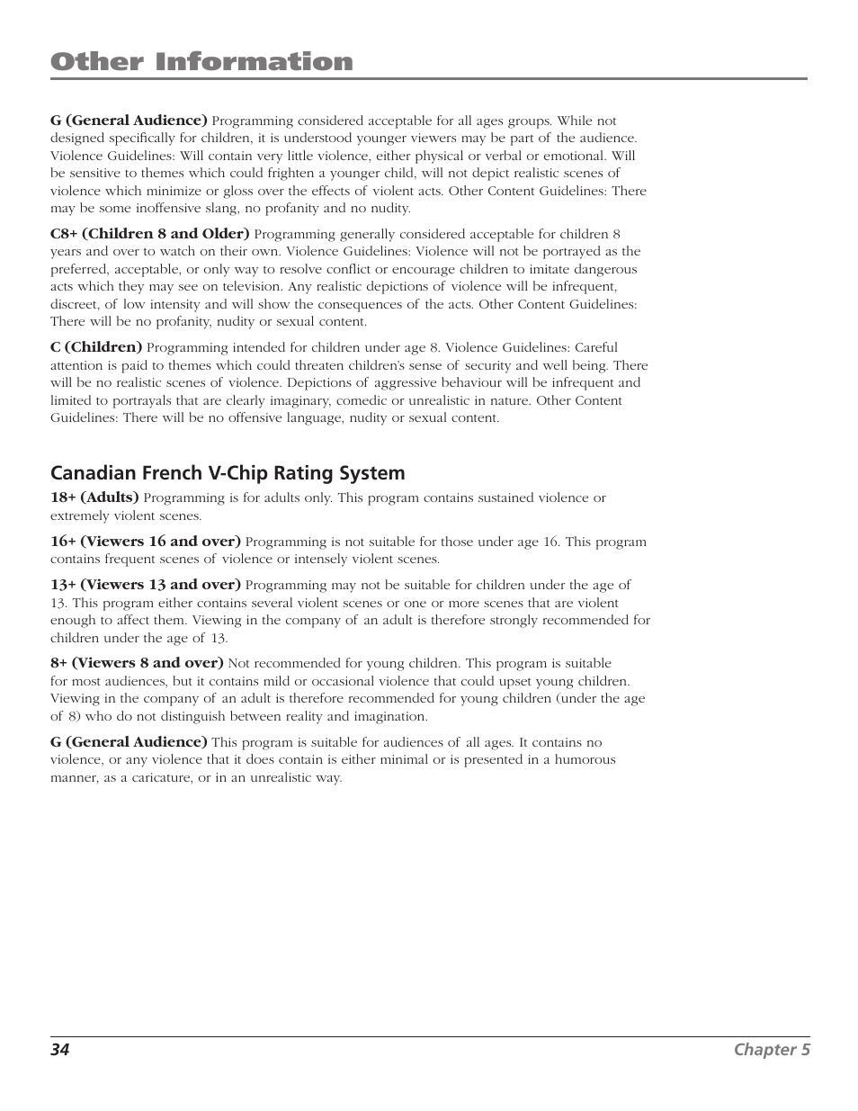 Other information, Canadian french v-chip rating system | RCA J26L637L User Manual | Page 34 / 38