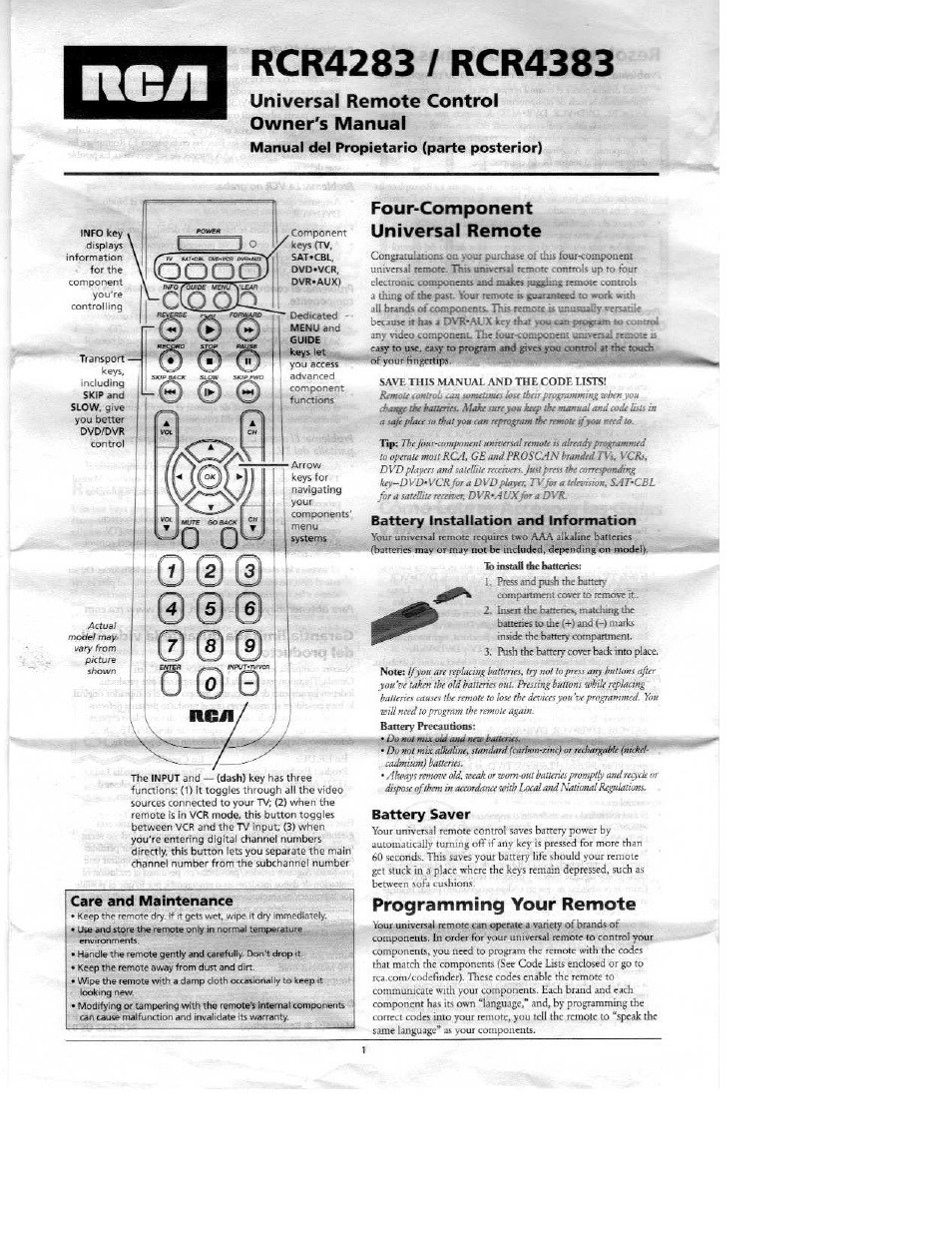 RCA RCR4383 User Manual | 6 pages