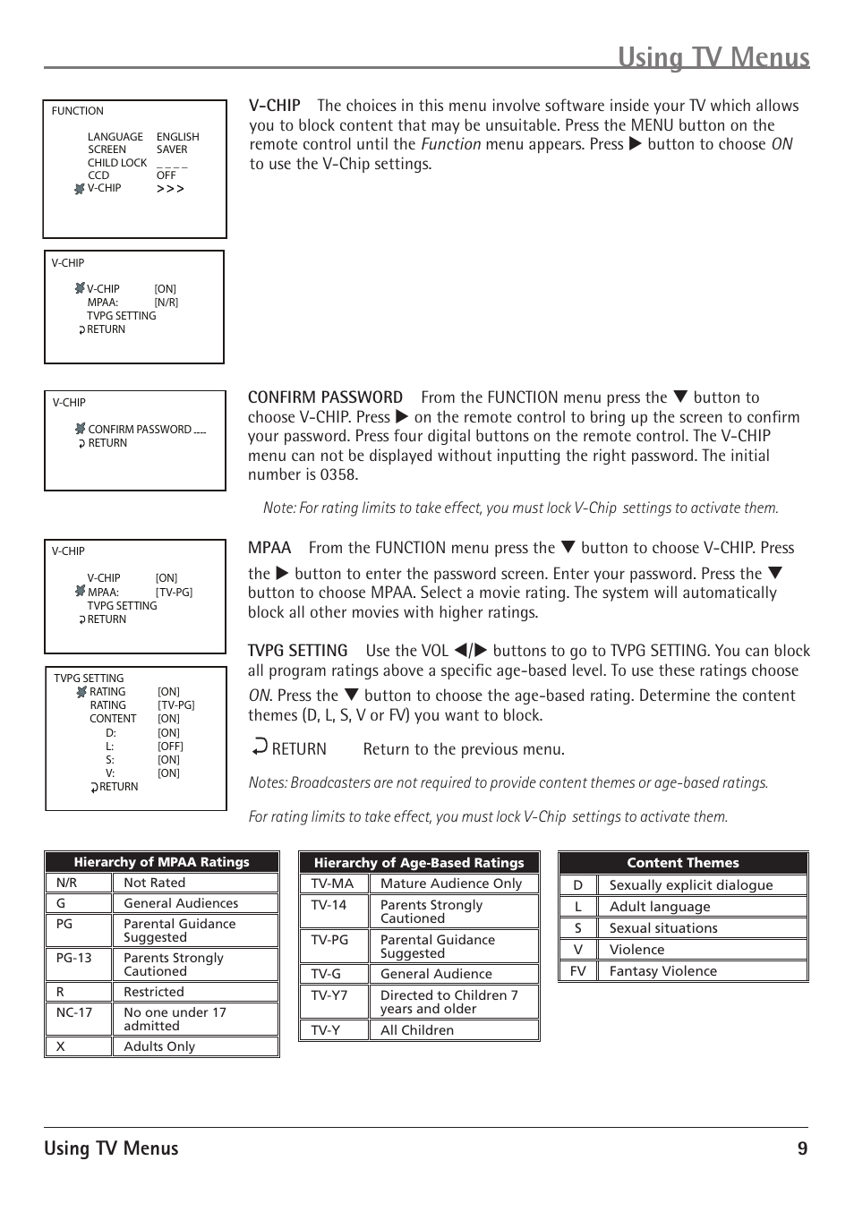 Using tv menus | RCA 20F510TD User Manual | Page 11 / 28