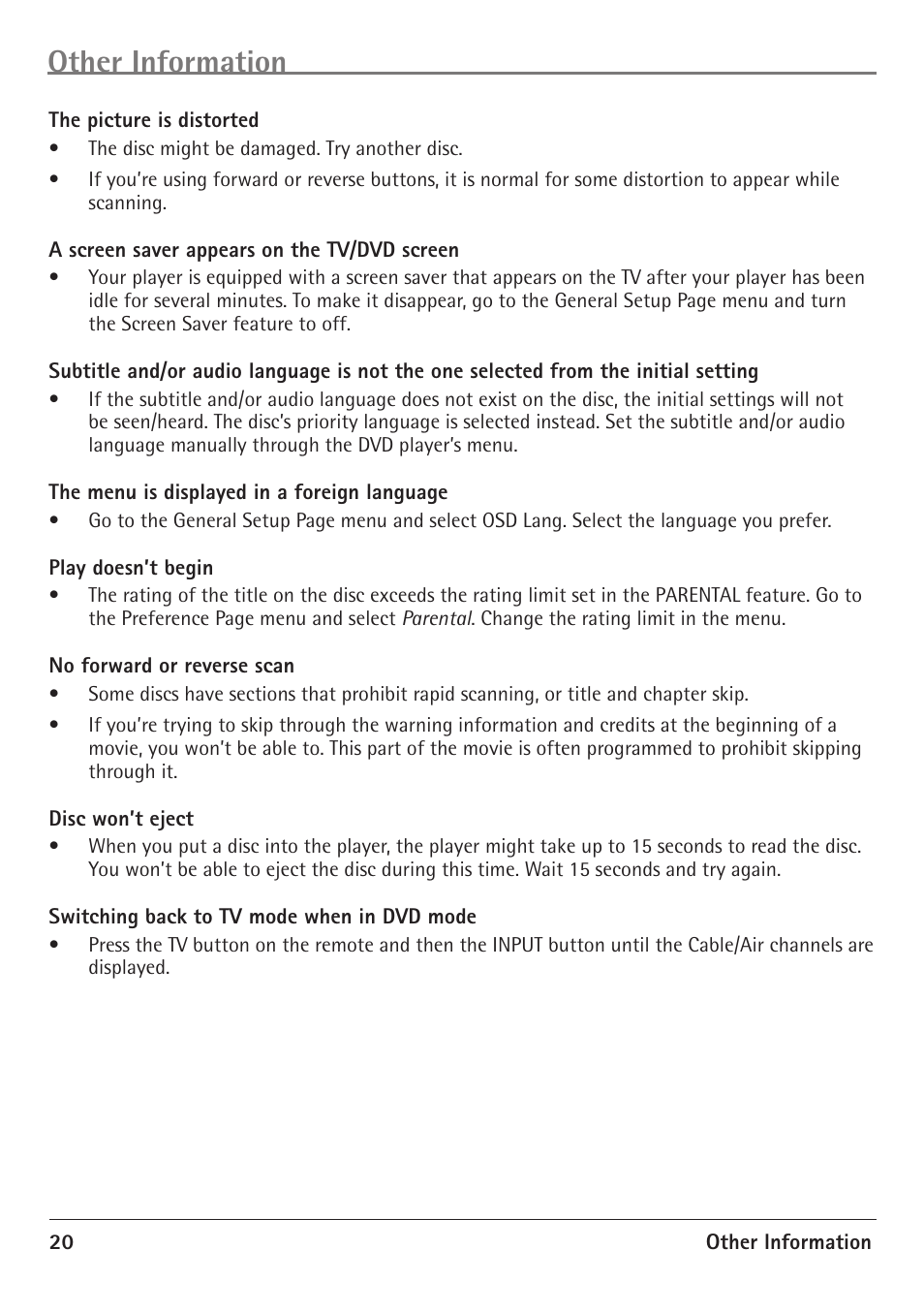 Other information | RCA 20F510TD User Manual | Page 22 / 28