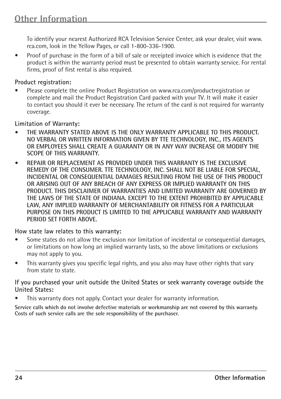 Other information | RCA 20F510TD User Manual | Page 26 / 28