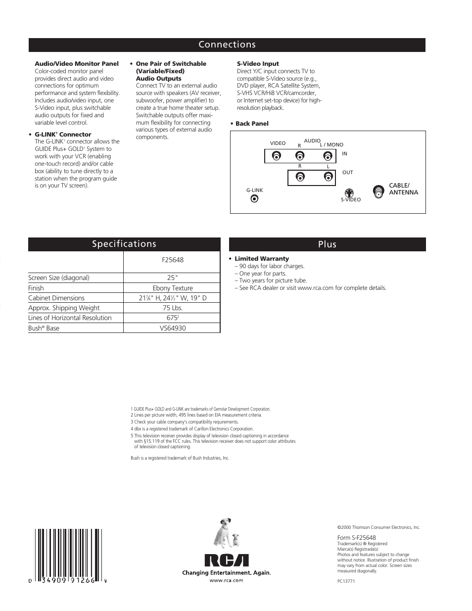 Te levi s io n | RCA F25648 User Manual | Page 4 / 4