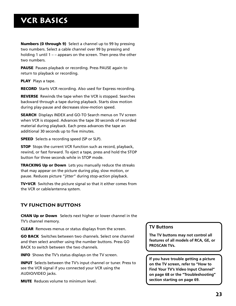 Tv function buttons, Vcr basics | RCA VR646HF User Manual | Page 25 / 76
