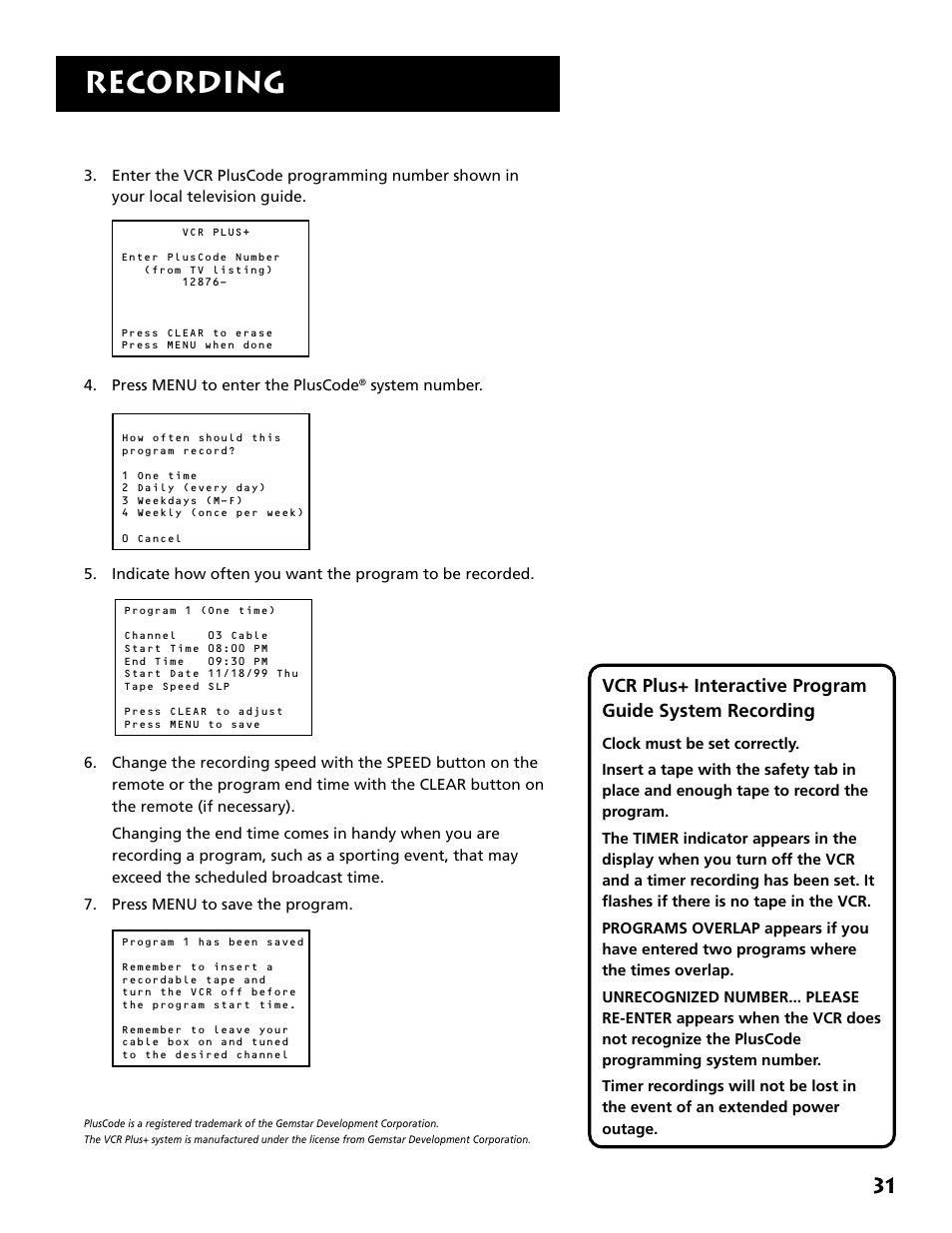 Recording | RCA VR646HF User Manual | Page 33 / 76