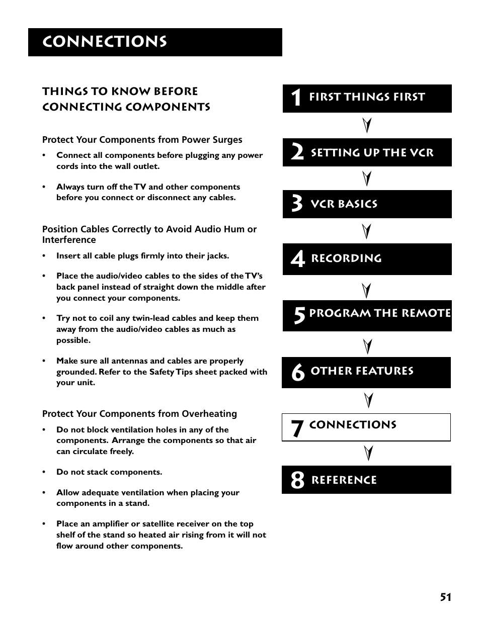 Things to know before connecting, Connections | RCA VR646HF User Manual | Page 53 / 76