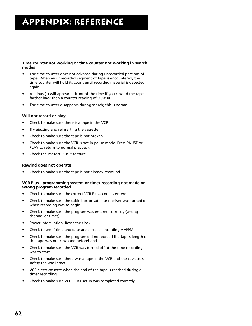 Appendix: reference | RCA VR646HF User Manual | Page 64 / 76