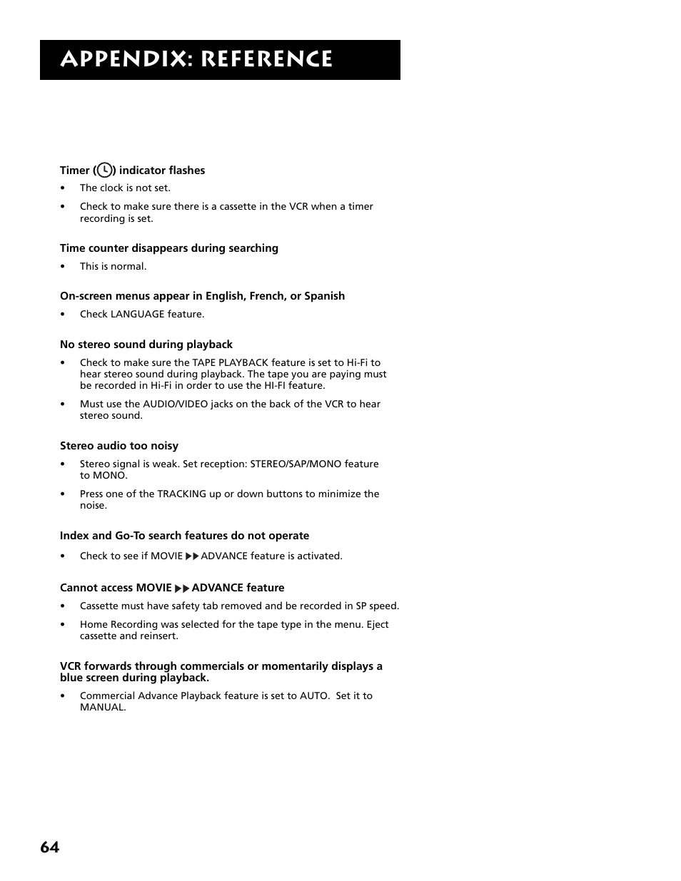 Appendix: reference | RCA VR646HF User Manual | Page 66 / 76