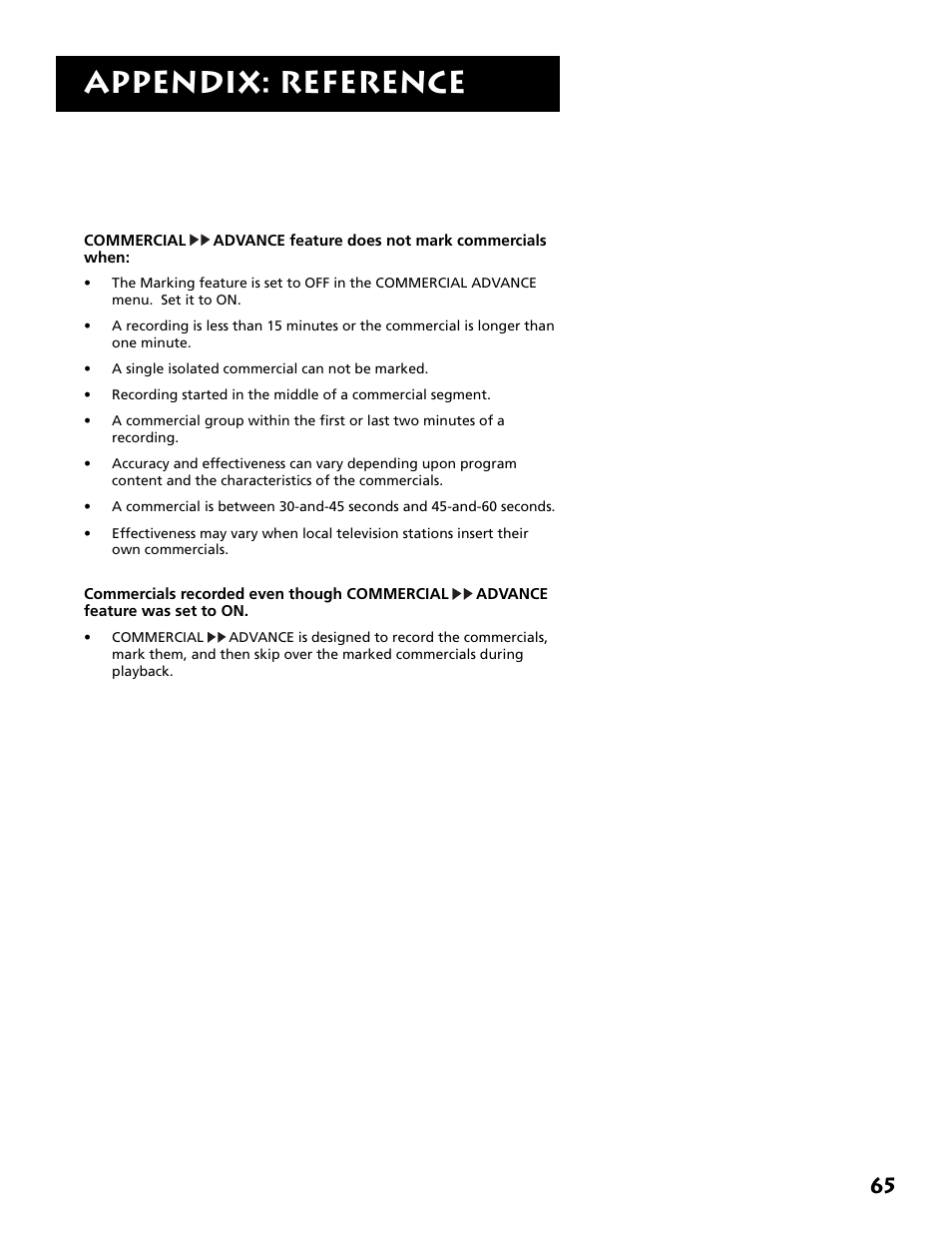Appendix: reference | RCA VR646HF User Manual | Page 67 / 76