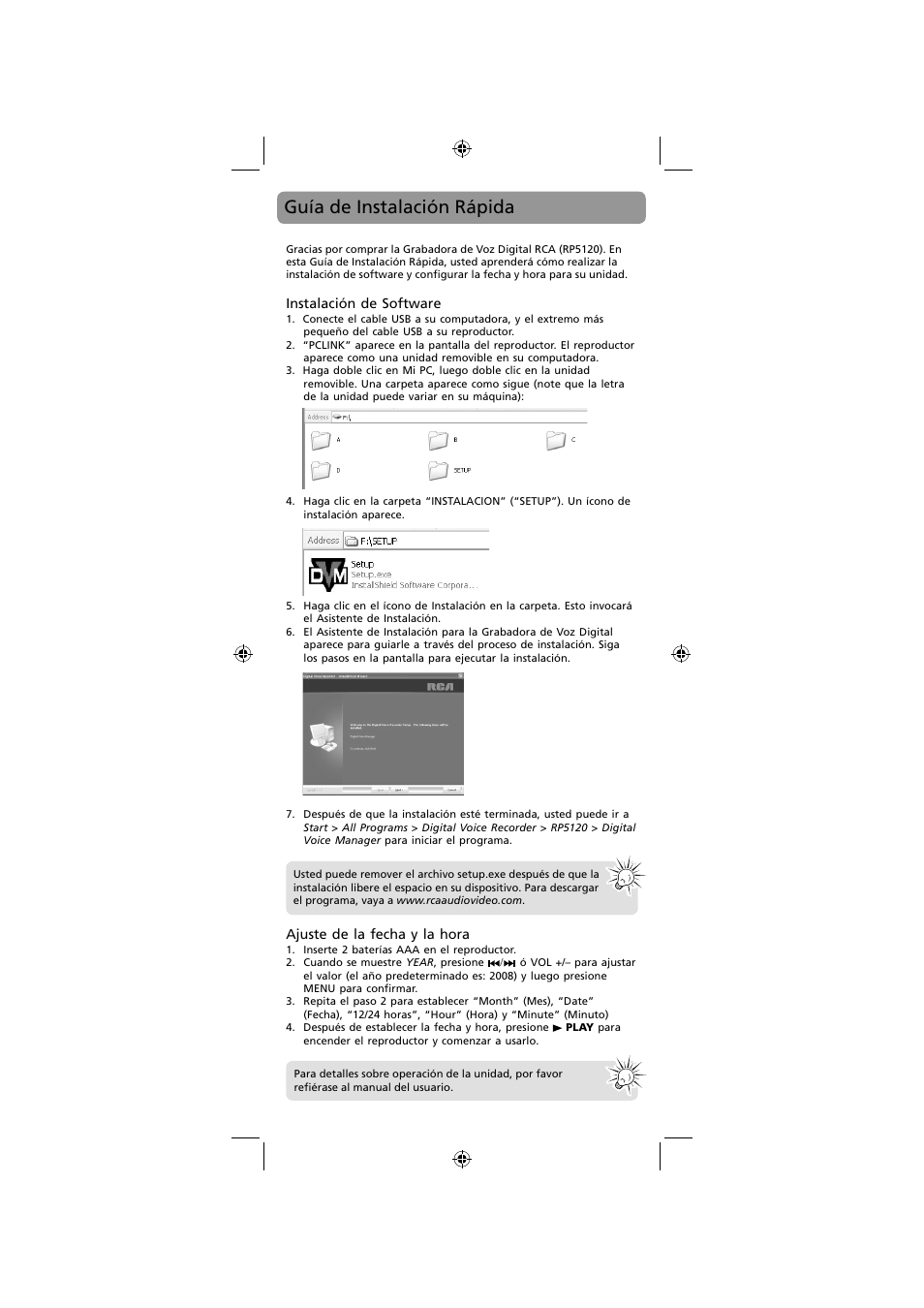 Guía de instalación rápida | RCA RP5120 User Manual | Page 2 / 2