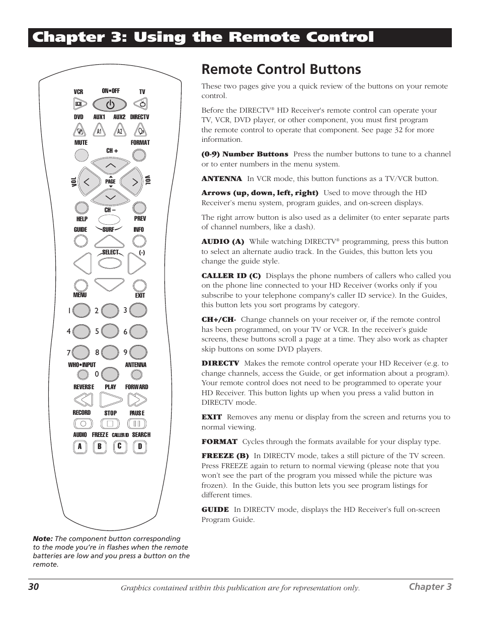 Remote control buttons, Chapter 3: using the remote control, Using the remote control remote control buttons | RCA DTC210 User Manual | Page 32 / 80