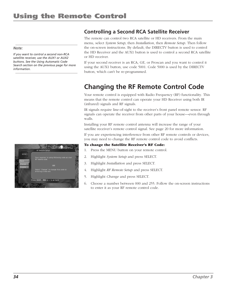 Changing the rf remote control code, Using the remote control, Code lists | RCA DTC210 User Manual | Page 36 / 80