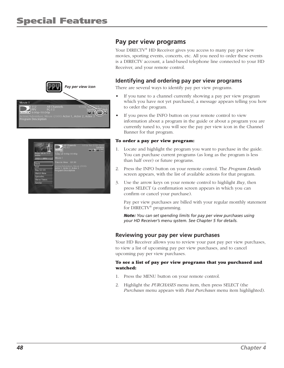 Pay per view programs, Special features | RCA DTC210 User Manual | Page 50 / 80