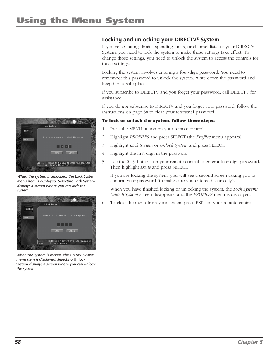 Using the menu system | RCA DTC210 User Manual | Page 60 / 80
