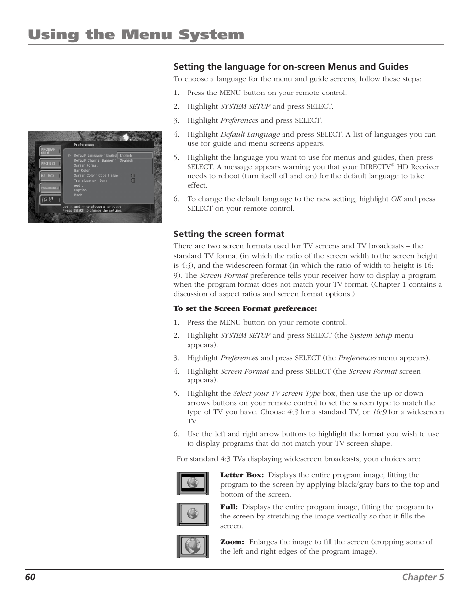 Using the menu system | RCA DTC210 User Manual | Page 62 / 80