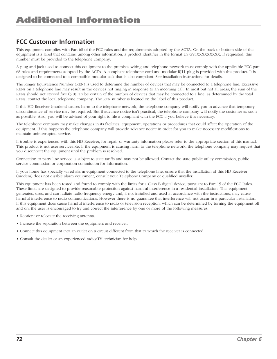 Fcc customer information, Additional information | RCA DTC210 User Manual | Page 74 / 80