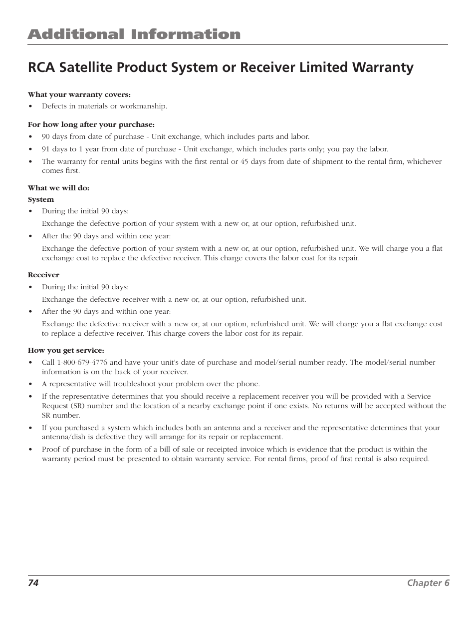 Limited warranty, Additional information | RCA DTC210 User Manual | Page 76 / 80