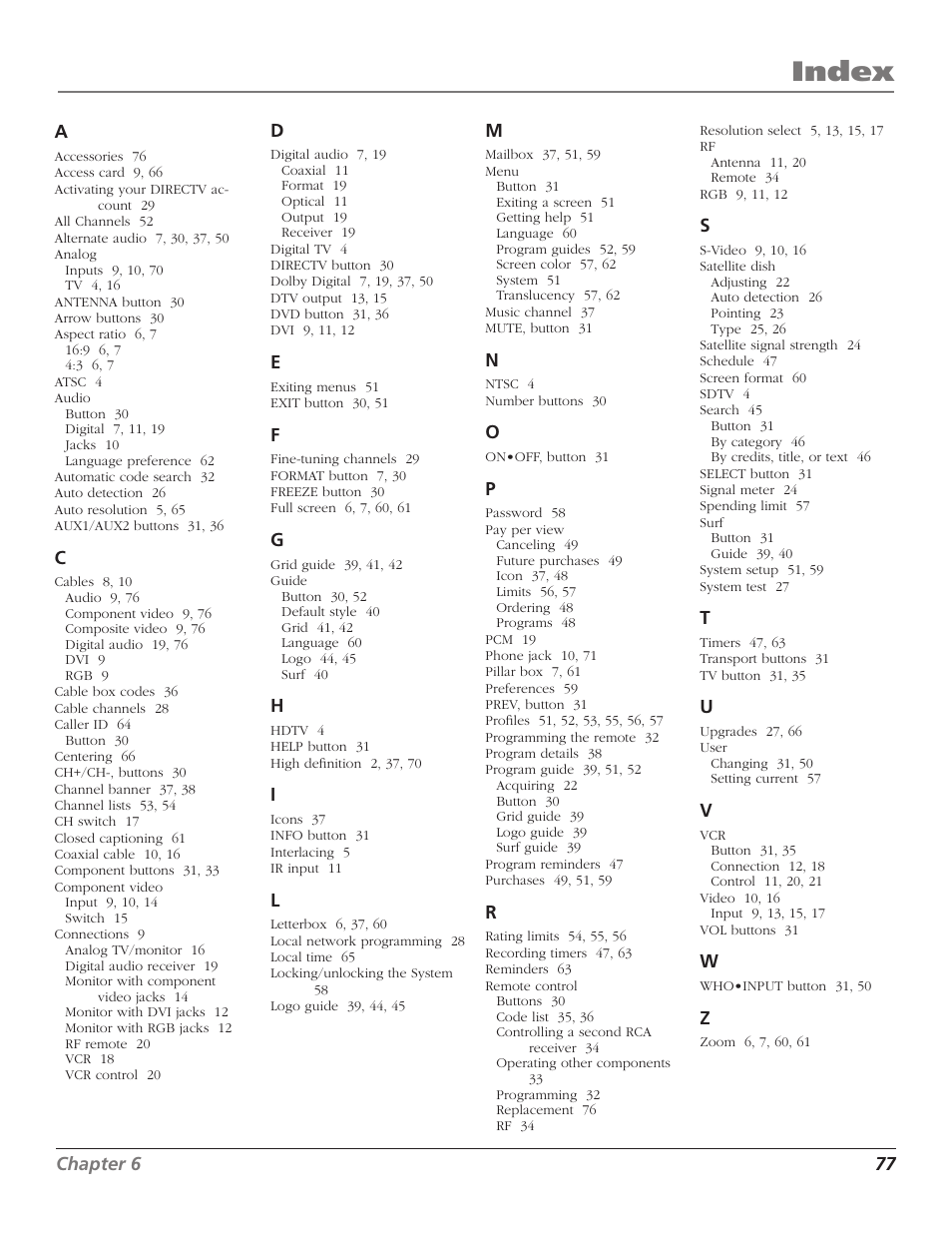Index, Additional information | RCA DTC210 User Manual | Page 79 / 80