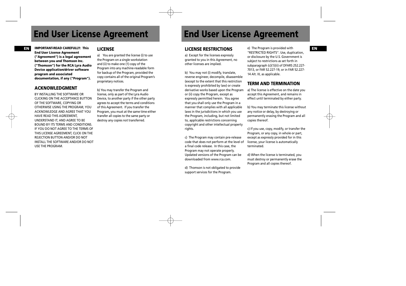 End user license agreement | RCA RD1022 User Manual | Page 3 / 16