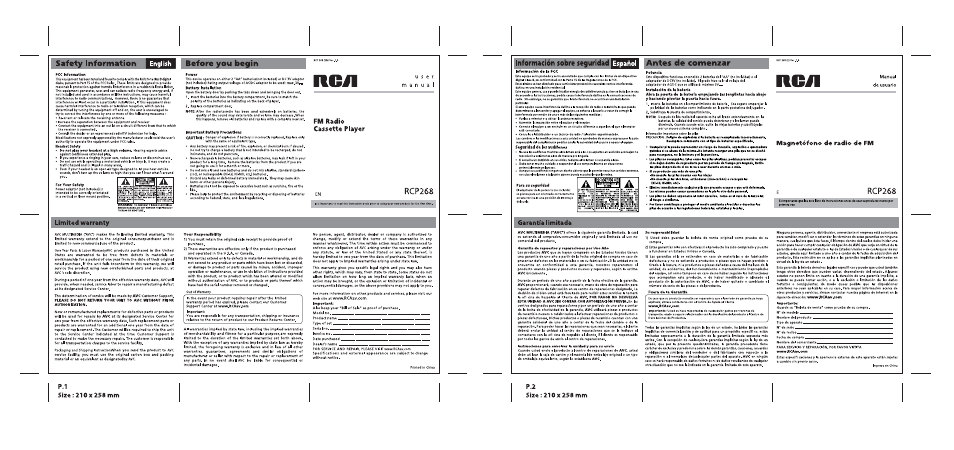 RCA RCP268 User Manual | 1 page