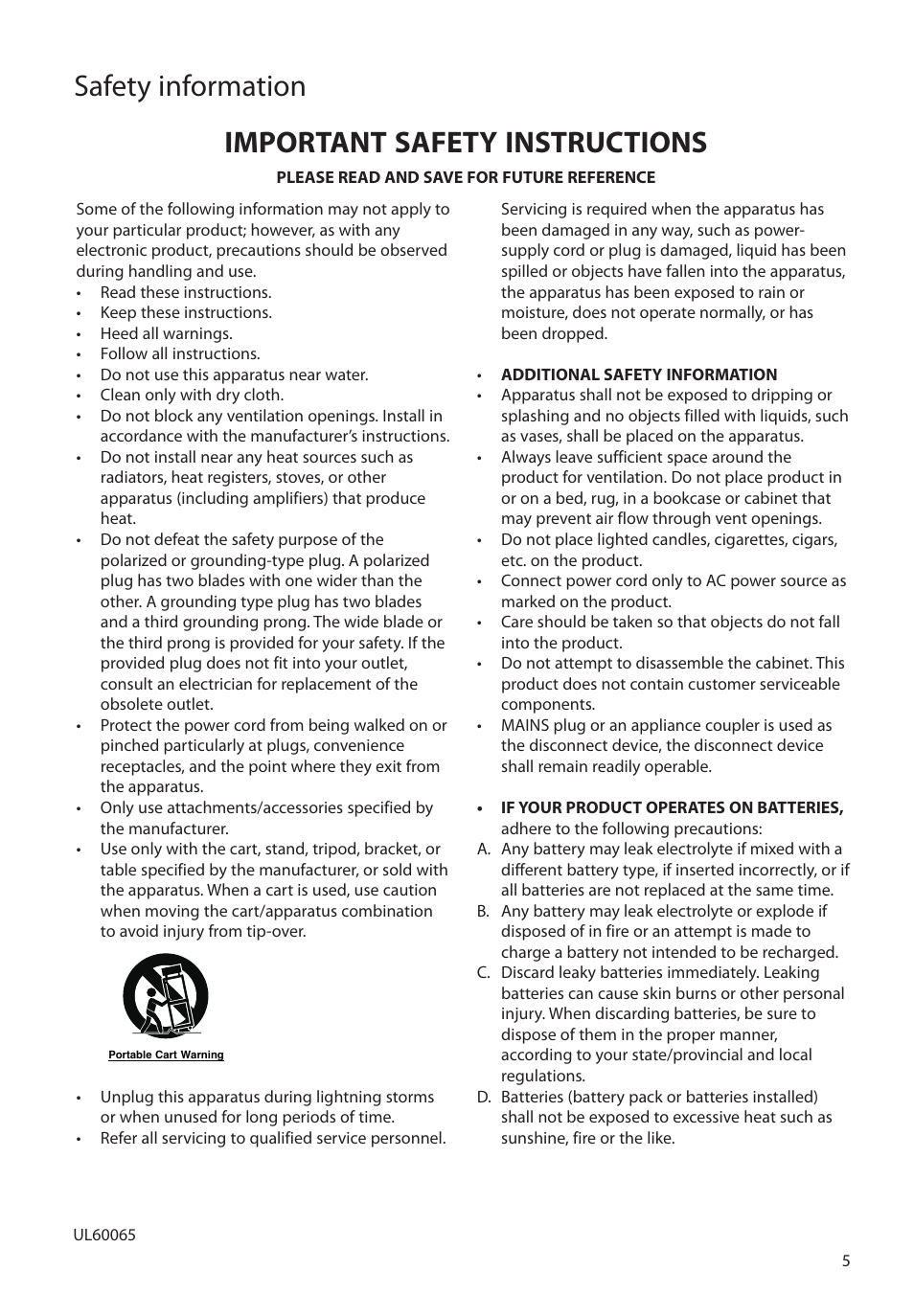 Important safety instructions, Important safety instructions safety information | RCA RIR205 User Manual | Page 5 / 36