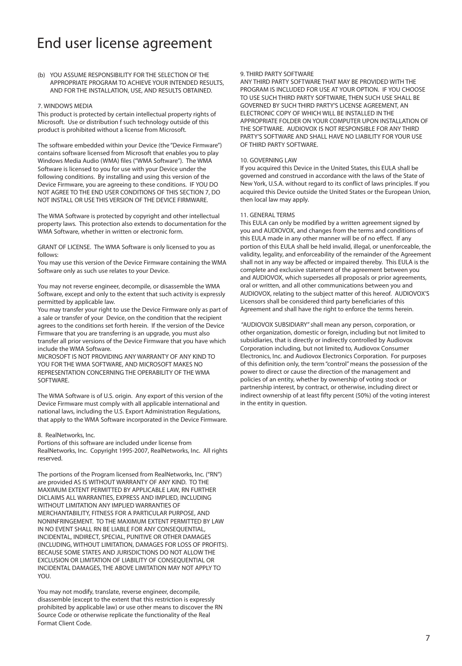 End user license agreement | RCA RIR205 User Manual | Page 7 / 36