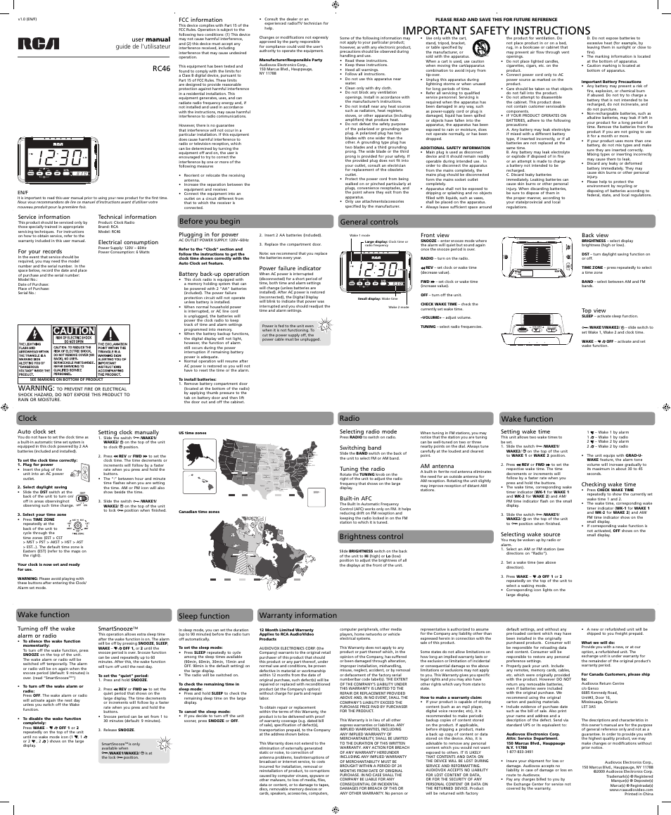 RCA RC46 User Manual | 3 pages
