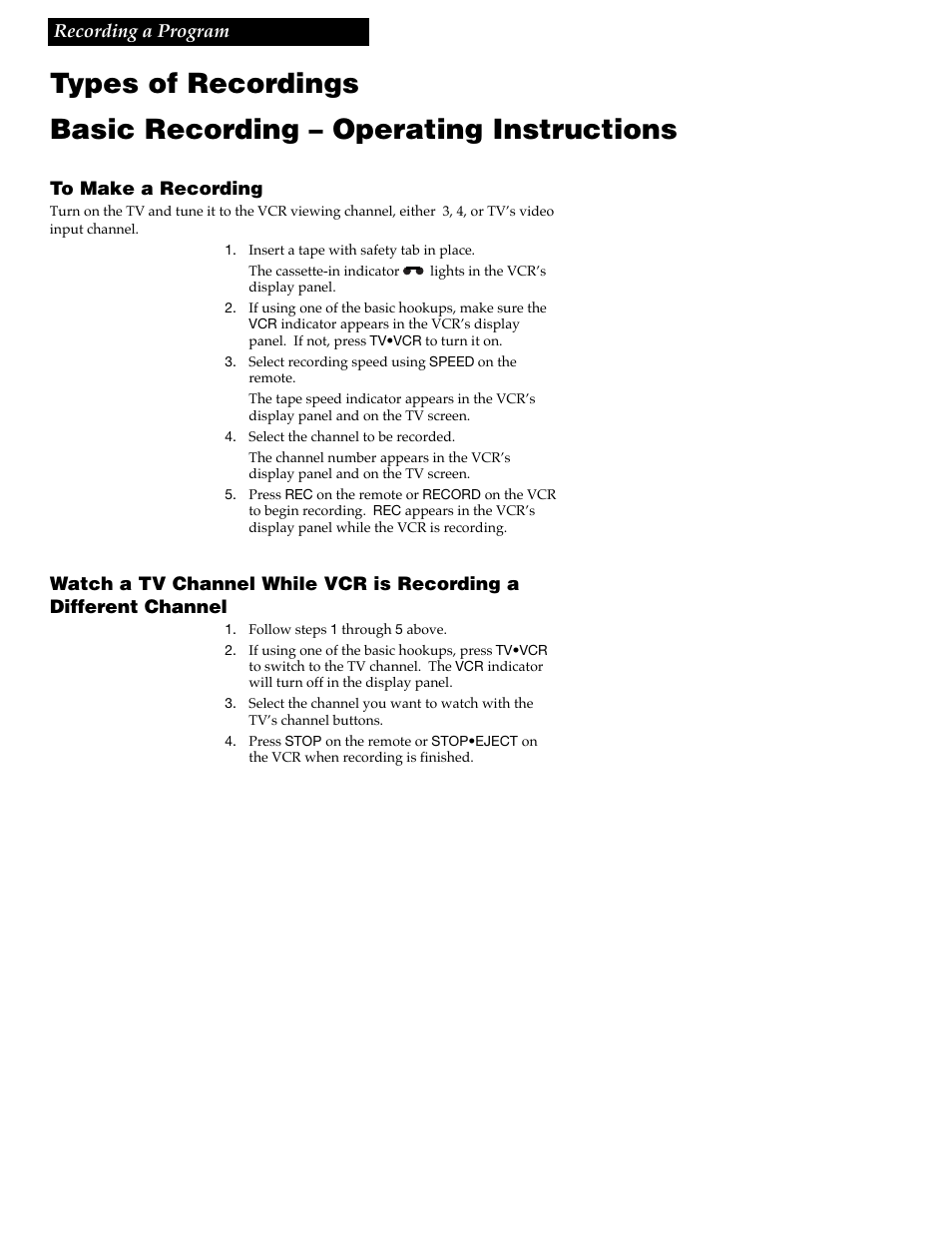 Basic recording – operating instructions | RCA VR348 User Manual | Page 20 / 36
