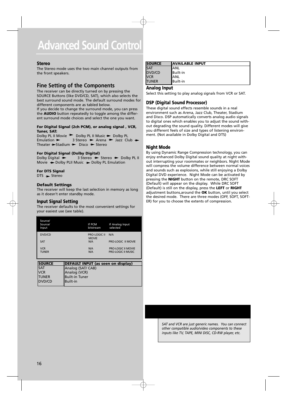 Advanced sound control, Fine setting of the components | RCA UND RECEIVER RTD250 User Manual | Page 19 / 55