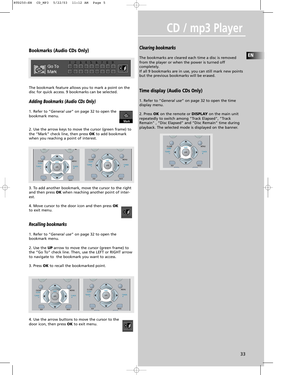 Cd / mp3 player | RCA UND RECEIVER RTD250 User Manual | Page 36 / 55