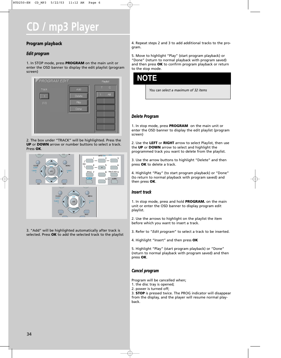 Cd / mp3 player | RCA UND RECEIVER RTD250 User Manual | Page 37 / 55