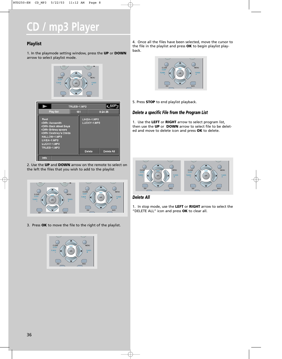 Cd / mp3 player | RCA UND RECEIVER RTD250 User Manual | Page 39 / 55