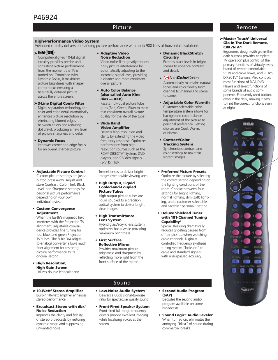 Picture remote sound | RCA Home Theatre P46924 User Manual | Page 2 / 4