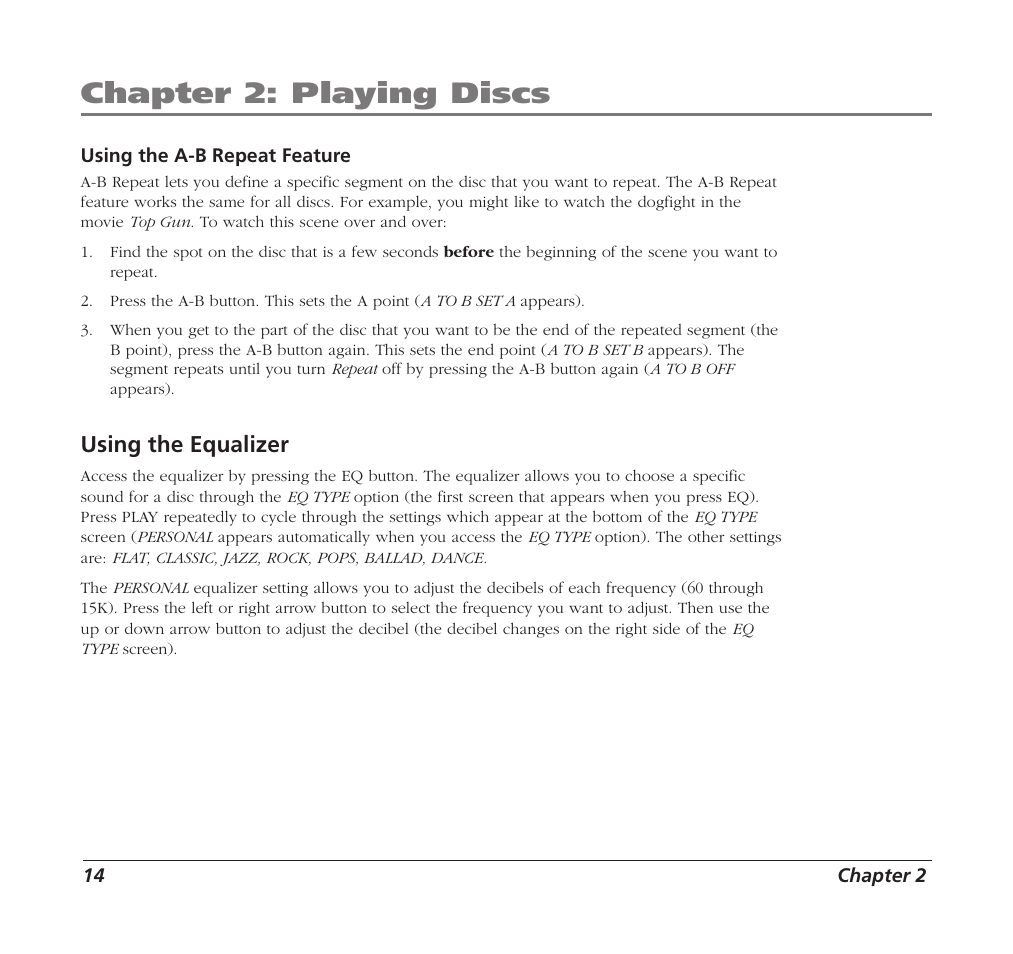 Chapter 2: playing discs, Using the equalizer | RCA Mobile DVD Player User Manual | Page 16 / 36