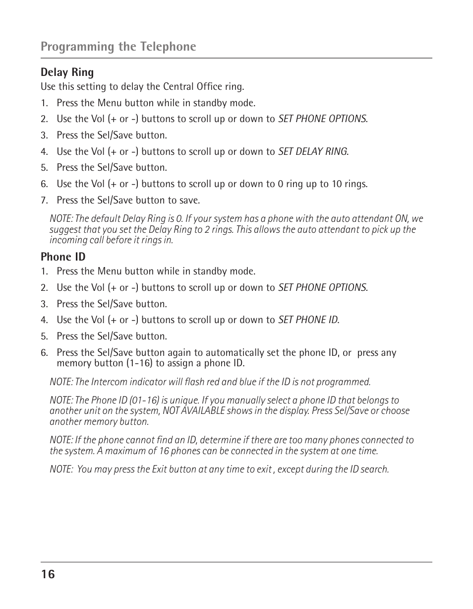 Programming the telephone | RCA 25423/24 User Manual | Page 16 / 88