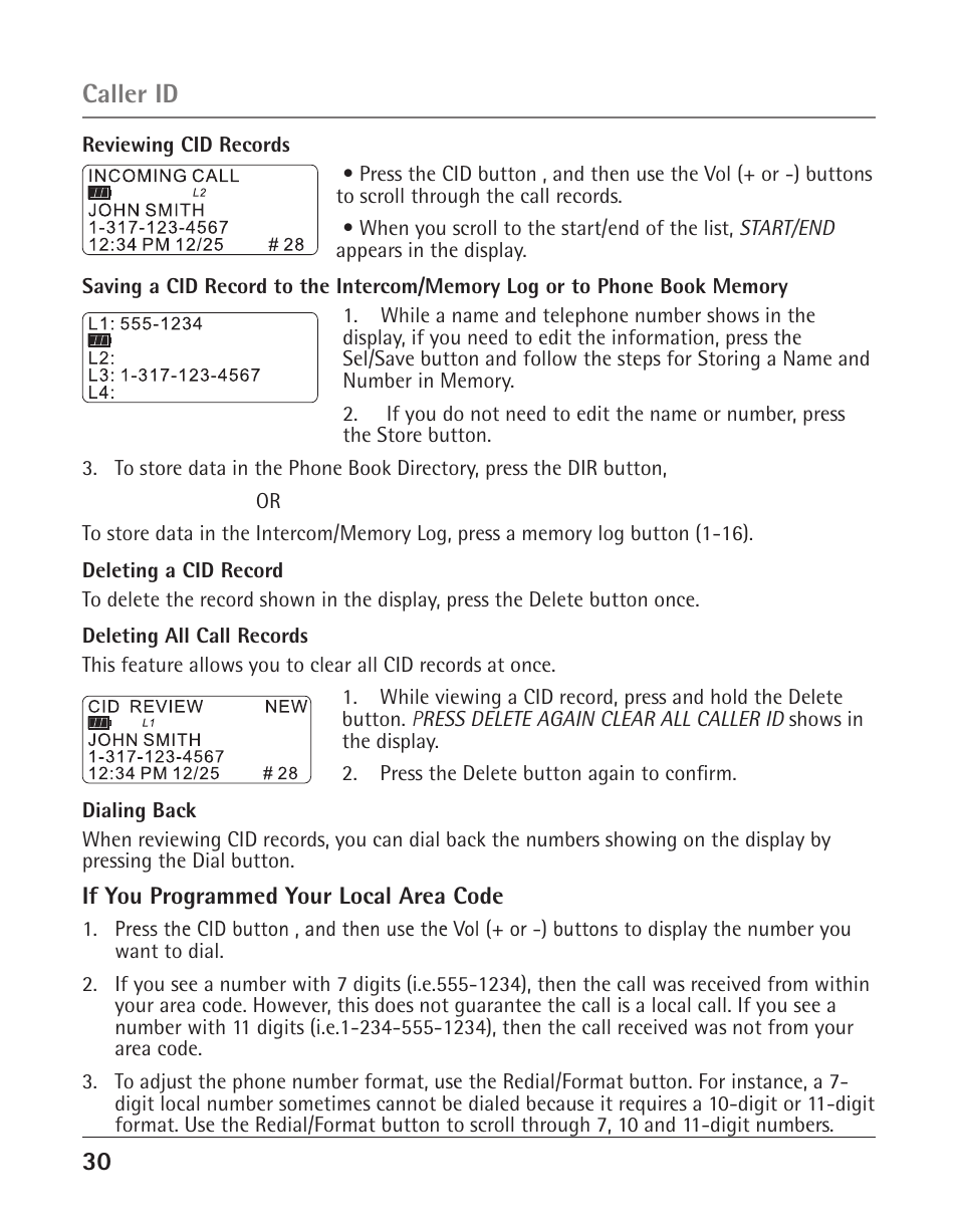 Caller id | RCA 25423/24 User Manual | Page 30 / 88