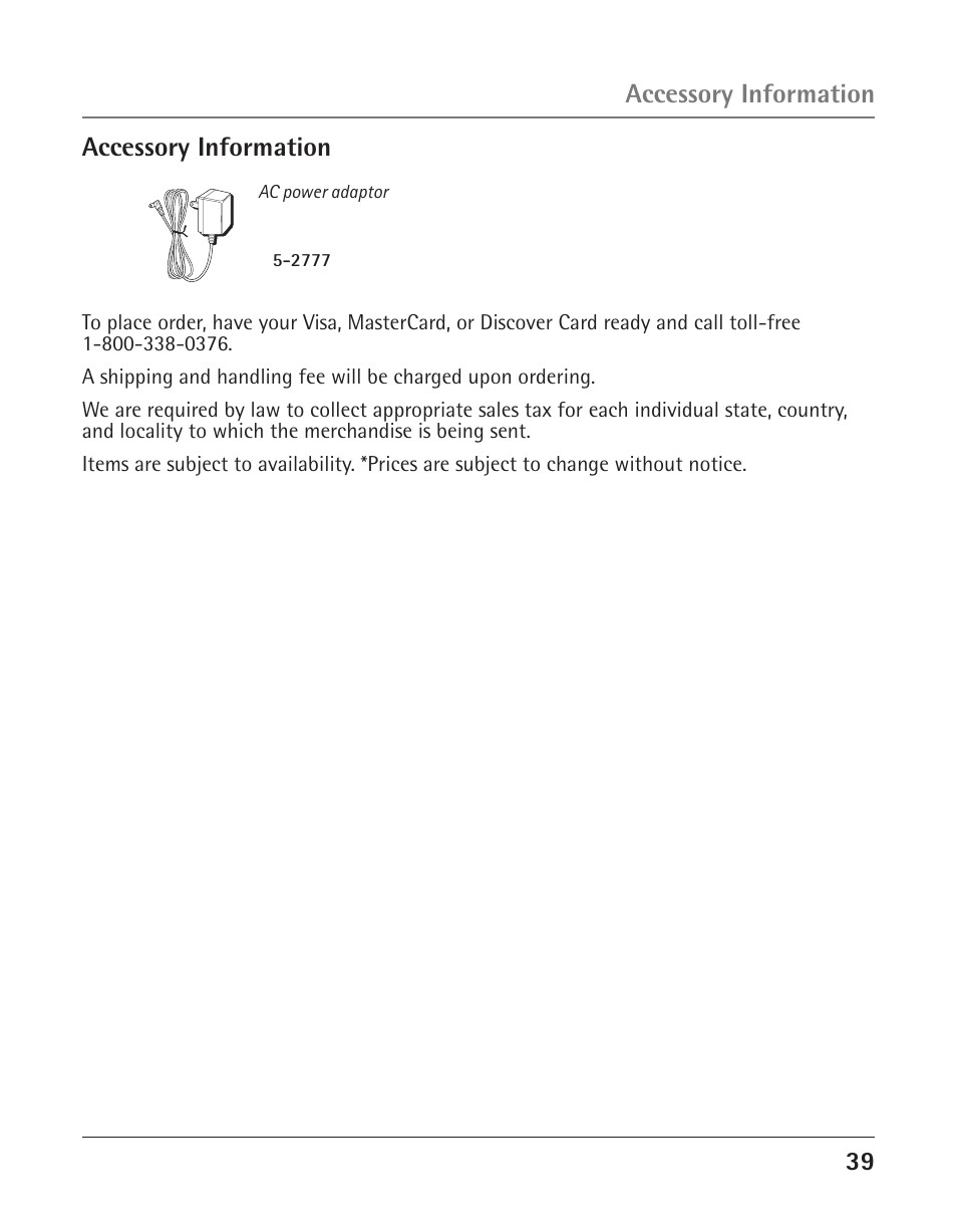 3 accessory information accessory information | RCA 25423/24 User Manual | Page 39 / 88