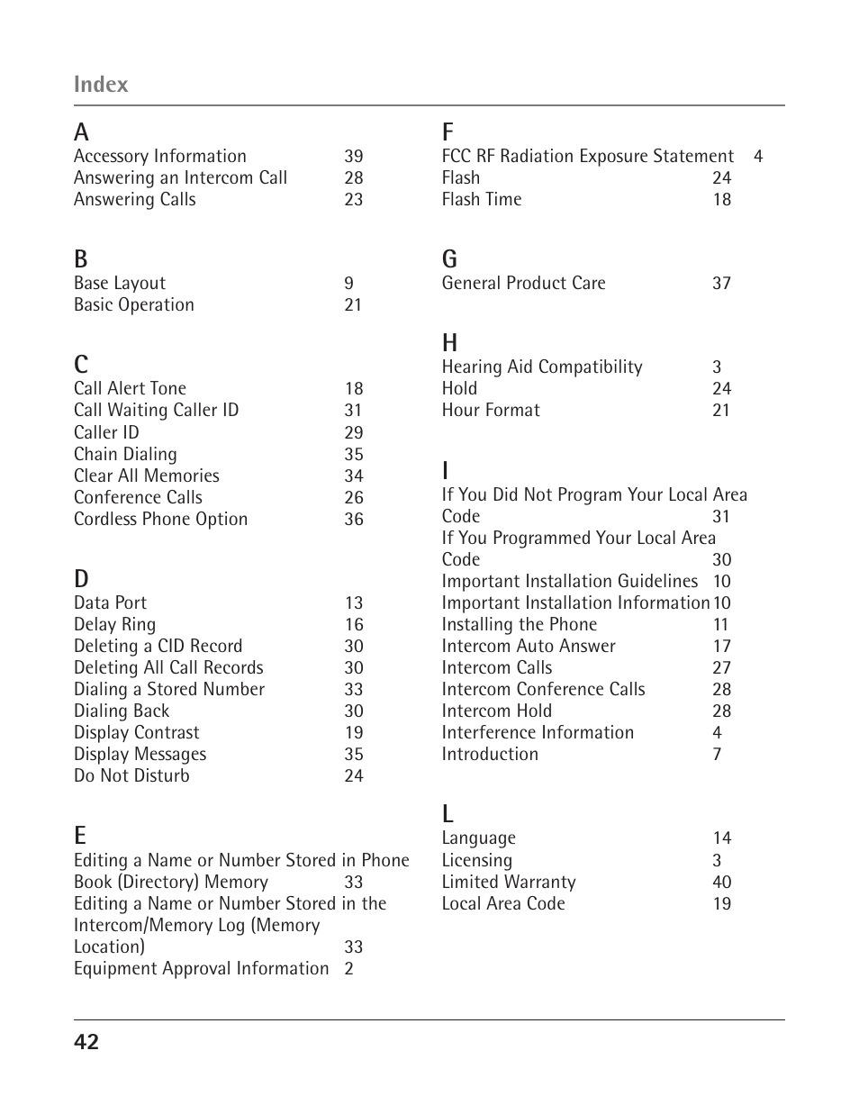 Index | RCA 25423/24 User Manual | Page 42 / 88