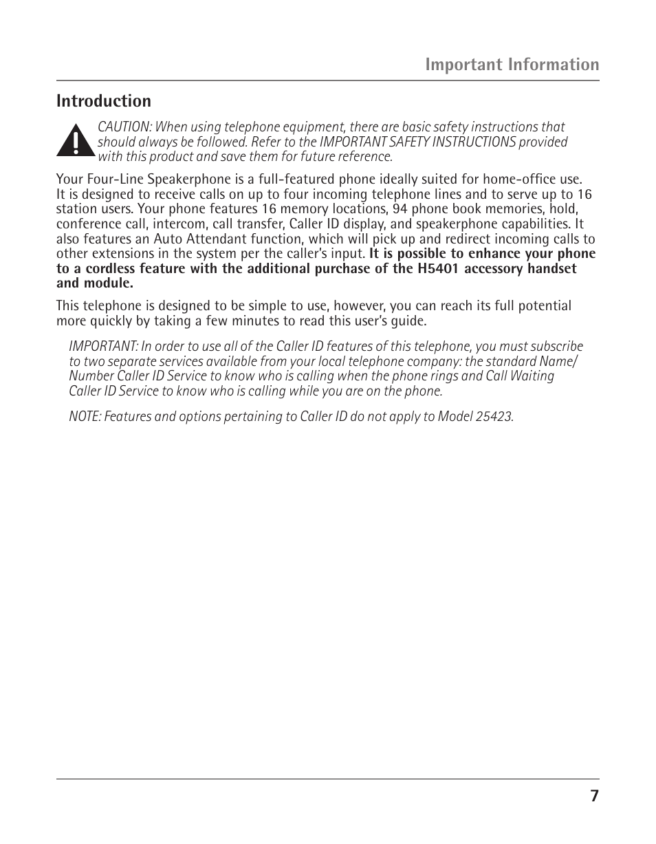 Important information introduction | RCA 25423/24 User Manual | Page 7 / 88